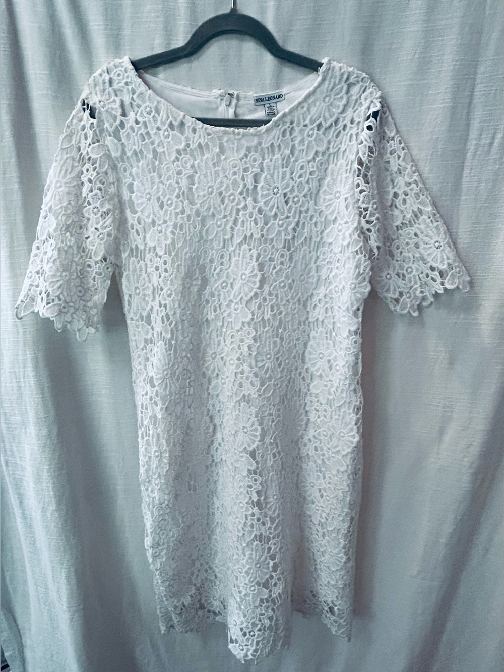 Nina Leonard NWT White Lace Coquette Feminine Summer‎ Resortwear Mini Dress